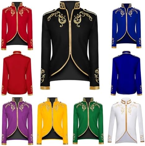 AwwwCos Men's Medieval Court Stylish Prince Jacket Gold Embroidered Suit Blazer Coat Uniform Halloween Party Cosplay