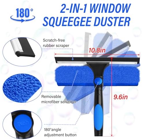Water Fed Pole Kit,Solar Panel Cleaning Brush and 20Ft Extension Pole,Window Cleaning Pole Kit for High Windows Cleaning,Cleaner Tool with 2 in 1 Window Squeegee and Cobweb Duster