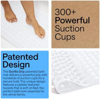 GORILLA GRIP Patented Bath Tub Shower Mat, Machine Washable Bathtub Floor Liner Mats, Suction Cups and Drain Holes to Keep Tubs Clean, Soft on Feet, Bathroom Essentials, 35x16 Inch, White