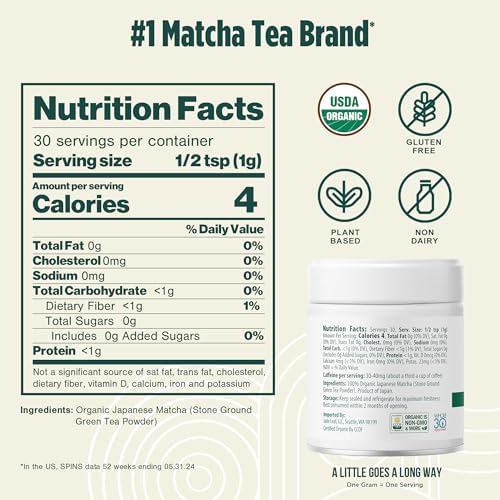 Jade Leaf Matcha Organic Ceremonial Grade Matcha Green Tea Powder - 100% Pure Japanese First Harvest Green Tea for Ceremonies, Usucha, Lattes 30g / 1.06 Ounce Tin (Pack of 1)