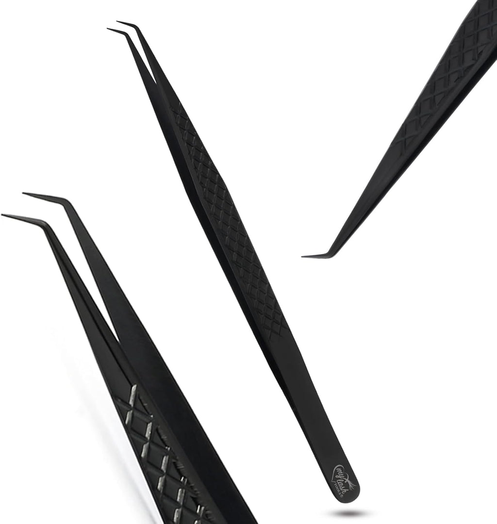CEC isolation tweezers eyelash extensions Curved Degree Tweezers for Isolation Lash Extensions 14cm Best for Individual Isolation & Classic Lashes Japanese Stainless Steel Eyelash Twisers (Black)