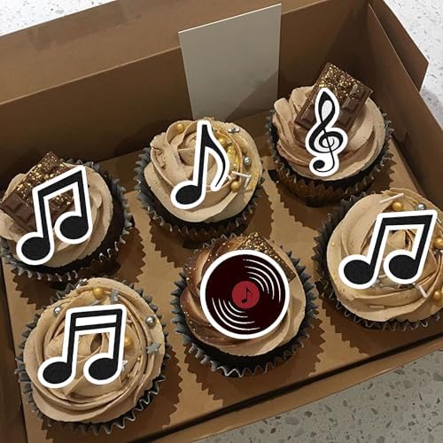50 PCS Edible Music Notes Cupcake Toppers Wafer Paper Musical Symbol Cupcake Picks Edible Music Notes Party Decorations Rock and Roll Concert Theme Birthday Graduation Party Decor Supplies