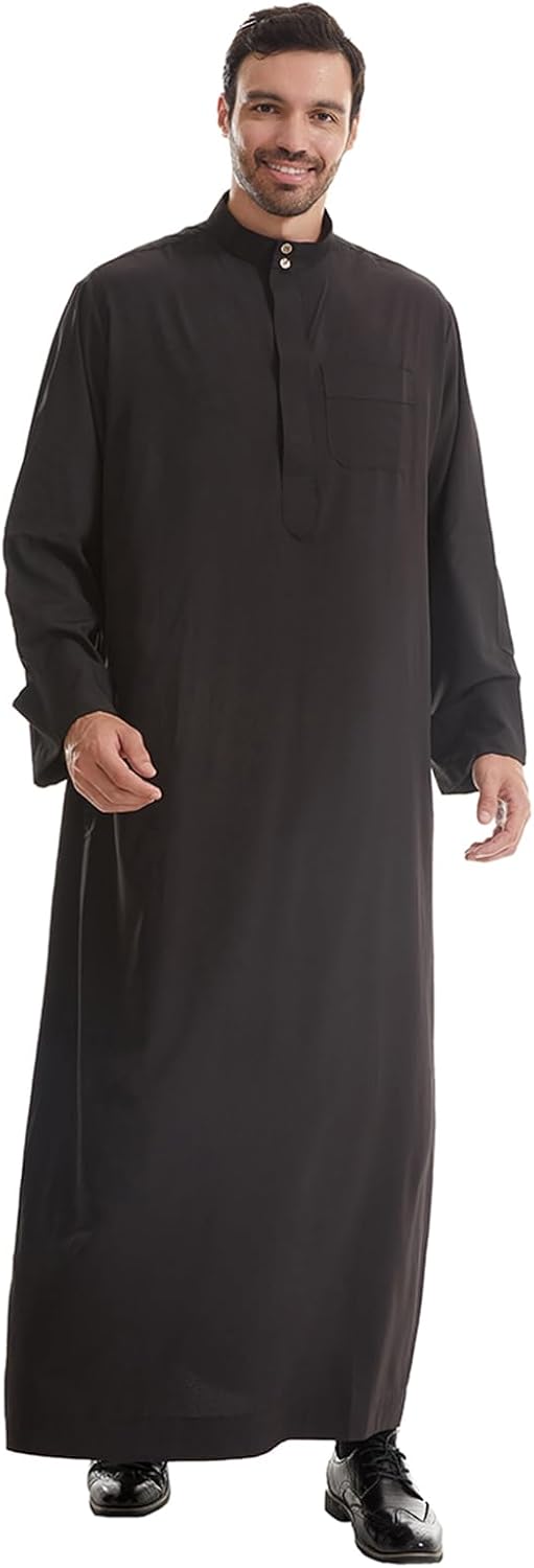 IWEMEK Muslim Thobe for Men Kaftan Thobe with Pockets Middle East Saudi Arabic Robe Ramadan Caftan Dubai Islamic Abaya Dress