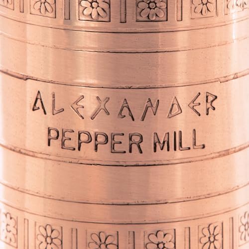 Alexander Home Original Greek Pepper Mill, 8-Inch Copper – European Manual Pepper Grinder, Refillable, with Polishing Cloth