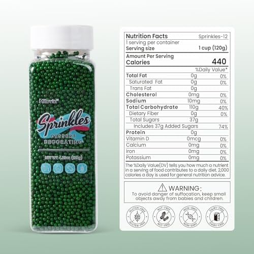 Green Sprinkles for Cupcakes, Green Nonpareils, 2 mm Pearl Sprinkles, Nonpareils Sprinkle for Cake Decorating, Cookies, Ice Cream, Macarons, and Baking(120g/4.23oz)