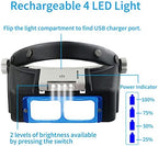 Rechargeable Head-Mounted Magnifier with LED Light, Headband Double Lens Illuminated Reading Magnifier Loupe Jewelry Visor Opitcal Glass Binocular Magnifier with Lens -1.5X 2X 2.5X 3.5X