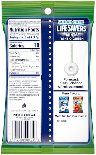 Life Savers Sugar Free Variety Pack - Pack of 2 - One of Each Flavor - Wint O Green and Pep O Mint - Delicious Variety - Perfect for Sharing