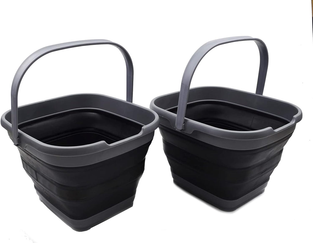 SAMMART 10L (2.6 Gallon) Collapsible Rectangular Handy Basket/Bucket (Grey/Black (Set of 2))