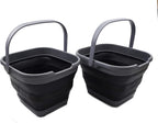 SAMMART 10L (2.6 Gallon) Collapsible Rectangular Handy Basket/Bucket (Grey/Black (Set of 2))