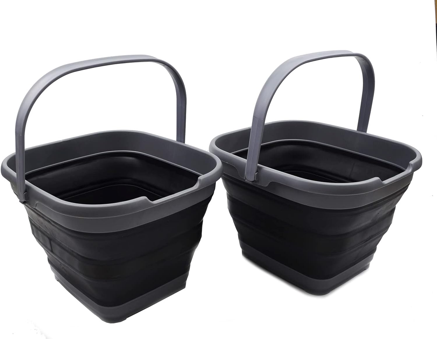 SAMMART 10L (2.6 Gallon) Collapsible Rectangular Handy Basket/Bucket (Grey/Black (Set of 2))
