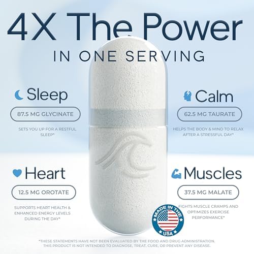 Natural Flow 4X Magnesium Supplement, Magnesium Glycinate, Taurate, Malate, Orotate Complex, Calm Sleep and Cramp Support Blend, No Mag Citrate or Oxide, 120 Capsules