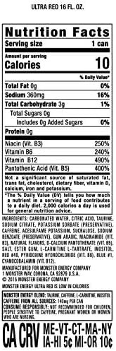 Monster Energy Ultra Red, Sugar Free Energy Drink, 16 Ounce (Pack of 15) | Pack of 15