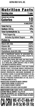 Monster Energy Ultra Red, Sugar Free Energy Drink, 16 Ounce (Pack of 15) | Pack of 15