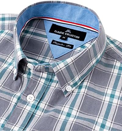 Alimens & Gentle Men's Plaid Button Down Shirts Cotton Long Sleeve Dress Shirts Regular Fit Gingham Shirts