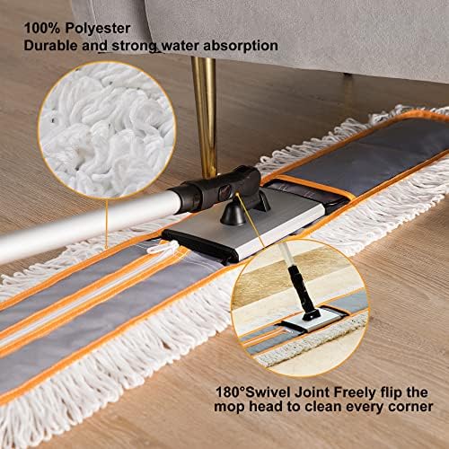 36" Commercial Dust Mops for Floor Cleaning Heavy Duty Floor Duster Mop with Long Handle Hotel Gym Household Cleaning Supplies for Hardwood, Tiles, Marble Floors (Grey)