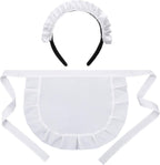 Trinkrittey Cosplay Waist Apron with French Headdress, White Retro Frilly Adorable Maid Waitress Aprons Kitchen Costume Half Apron for Women