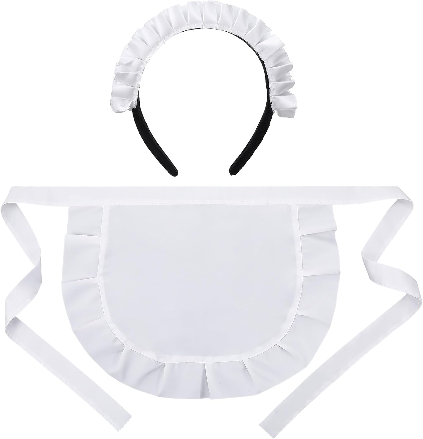 Trinkrittey Cosplay Waist Apron with French Headdress, White Retro Frilly Adorable Maid Waitress Aprons Kitchen Costume Half Apron for Women