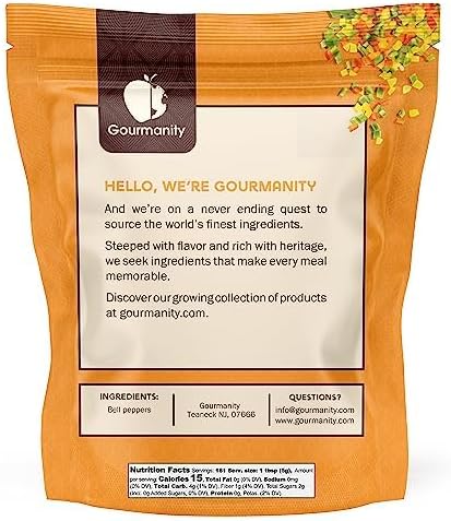 Gourmanity Dried Red and Green Bell Peppers Mix, 32oz Flavorful Diced Peppers Fresh and Appetizing, Perfect for Ramen Toppings Soups Stir-Frys and Stews, All Natural, Packed in a Resealable Bag