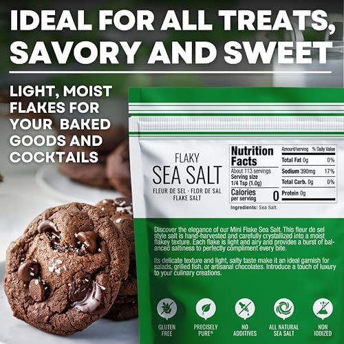 Garnishing Hand Harvested Sea Salt Grains, Baja Fleur de Sel Grain Salt, for Baking and Cooking and Fishing, 4 oz Bag