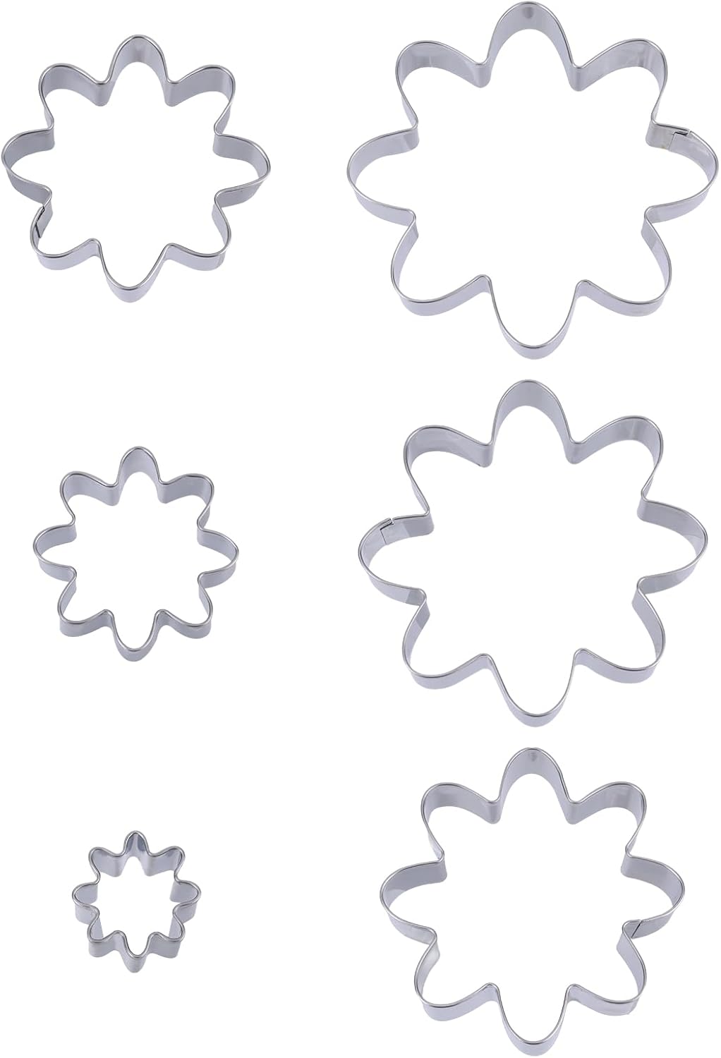 6pcs Metal Daisy Floral Cookie Cutters Set, Stainless Steel Five Petal Flower Shaped Summer Biscuit Shaper Molds Stamp Tool for Baking Fondant Sandwich Making Cake(Style A)