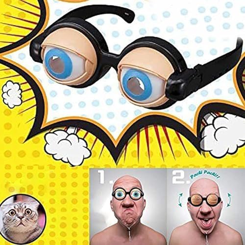 Blinking Eye Glasses, 2PCS Funny Winking Eye Glasses for Adults Kids, Novelty Eyeball Joke Eyeglasses with Hanging Rope, Lightweight Blinking Eyes Sunglass Prank Gift, for Cosplay Party