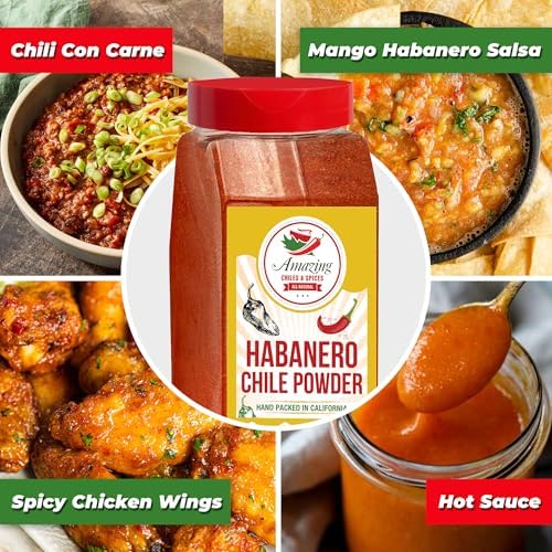 Habanero Pepper Ground 1LB (16oz) - Premium All Natural Chile Powder. No Additives. Hot & Spicy Rich Flavor By Amazing Chiles and Spices.