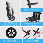 Wheelchairs for Adults Lightweight Foldable – Ultra Lightweight Transport Wheelchair, Portable Folding Transfer Chair for Seniors, Adolescents and Children, Narrow Wheelchair for Tight Spaces & Travel