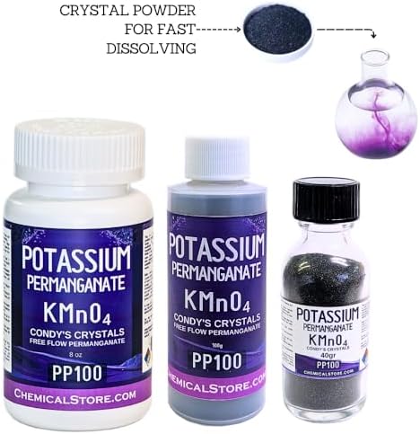 Potassium Permanganate - CHEMICALSTORE.COM Condy's Crystals, FreeFlow, Powder | 97% Pure KMnO4 | for Water Purification, Disinfection & Aquaculture | Removes Iron & Manganese (200 Grams)