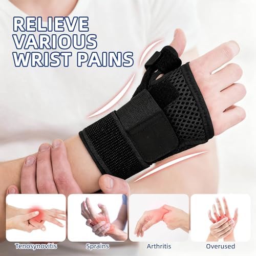 Thumb Splint Support Brace for Arthritis & Carpal Tunnel, Adjustable Immobilizer for Trigger Finger, Tendonitis, Sprain Pain Relief, Breathable & Comfortable Fit for Left & Right Hand, Black