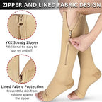 Ailaka Medical Compression Socks with Zipper, Knee High 15-20 mmHg Compression Socks for Women Men, Open Toe Support Socks for Varicose Veins, Edema, Recovery, Pregnant, Nurse
