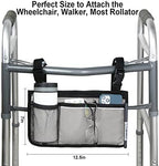 Wheelchair Side Bag, Armrest Storage Pouch with Cup Holder and Reflective Strip for Wheelchairs, Walkers or Rollators (Gray)