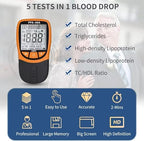 Official Blood Total Cholesterol Test Kit, 5 in 1 Triglycerides Test Kit Professional Grade Quick Blood Lipid Analysis Meter with 10 Cholesterol Test Strips for Home use