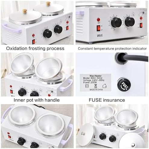 1.2L Double Portable Wax Warmer Machine for Painless Hair Removal, Women Men Professional Wax Heater with Adjustable Temperature Set, 40pcs Sticks
