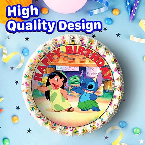7.5 Inch Lilo Kids Fun Cake Topper – Round Edible Birthday Cake Decorations, Happy Birthday Cake