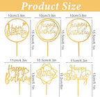 12 Pcs Gold Happy Birthday Cake Toppers, Acrylic Birthday Cupcake Toppers Glitter Birthdays Cupcake Topper Double-Sided Cupcakes Pick for Birthdays Party Cake Desserts Pastries Decorations