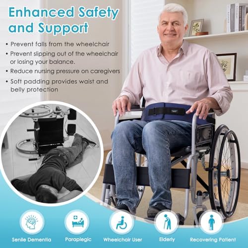 Wheelchair Seat Belt Cushion Harness Straps Medical Patients Positioning Restraint Soft Padded Safety Easy Release Adjustable Front Latch Buckle (Front Open)