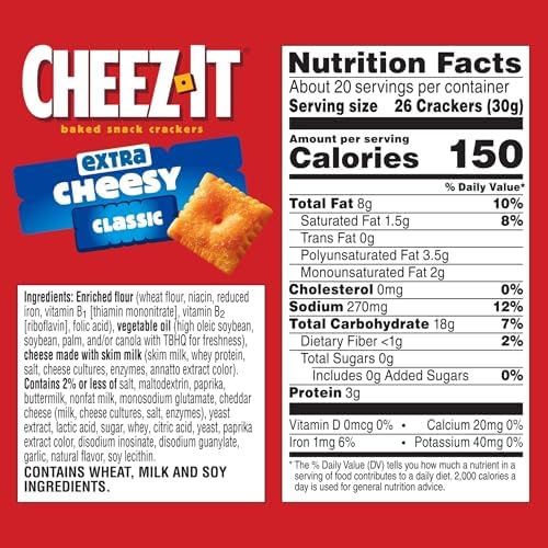 Cheez-It Cheese Crackers, Baked Snack Crackers, Lunch Snacks, Family Size, Extra Cheesy, 21oz Box (1 Box)