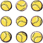 48pcs Edible Sports Cupcake Toppers Edible Basketball Soccer Baseball Tennis Rugby Cake Decorations for Sports Ball Game Theme Baby Shower Birthday Party Cake Decorations Supplies (softball)