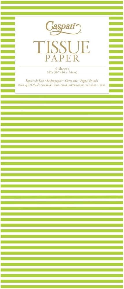 Caspari Mini Stripe Moss Green Tissue Paper – 8 Sheets (2 Packs of 4) Decorative Gift Wrapping Tissue for Bags, Boxes & Crafts