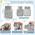 Amylove Mini Hot Water Bottle with Knitted Cover 320ml, Mother's Gift Water Bag for Women, Microwave Heating Bottle for Pain Relief Menstrual Cramps Travel(Gray)