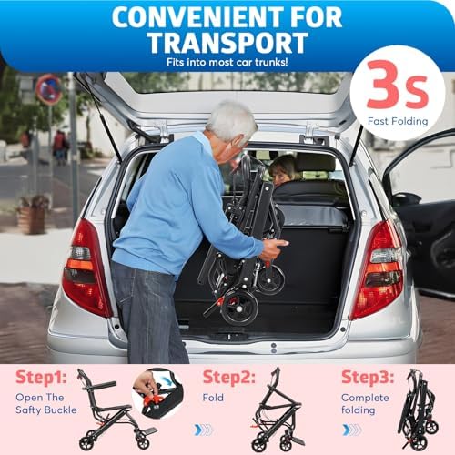 Wheelchairs for Adults Transport Chair,Aluminum Alloy Ultra-Thin Transport Chair for Adults, Foldable Wheelchair with Flip-up Armrest,Portable Transportation Travel Wheelchair, Bearing 286lb