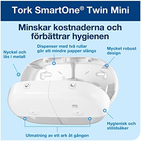 Tork SmartOne® 682000 Mini Double Roll Dispenser for Toilet Paper White T9, High Capacity, Elevation Line