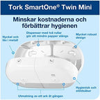 Tork SmartOne® 682000 Mini Double Roll Dispenser for Toilet Paper White T9, High Capacity, Elevation Line