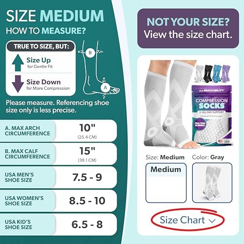 BraceAbility Compression Socks for Circulation - 20-30 mmHg Knee High Neuropathy Open Toe Stockings for Varicose Veins, Running, Shin Splints, Toeless Support for Men or Women - 1 Pair (M - Gray)