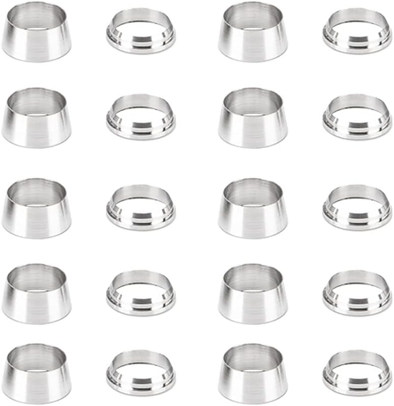 Stainless Steel 304 Compression Tube Fitting, Sleeve 1/2" Tube OD Double Ferrule Ring（Pack of 10 Pairs)