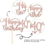 Rsstarxi 1 Pack Happy 40th Birthday Cake Topper Rose Gold Glitter Number 40 Forty Years Old Birthday Cake Pick Decoration For 40th Birthday Celebrating Anniversary Party Supplies.