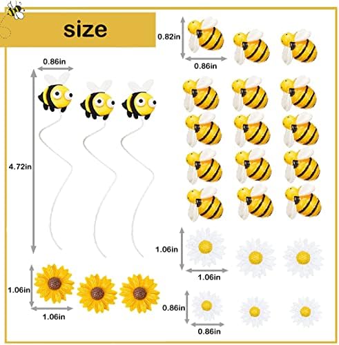 27PCS Bee & Sunflower Cake Toppers for Daisy Themed Birthday Party