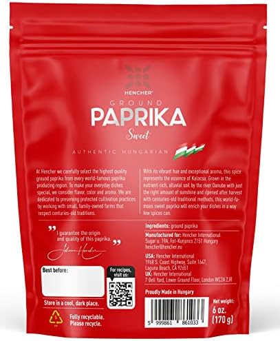 Artisan SWEET Hungarian Paprika Powder (6oz/170g) Winner of 2023 Great Taste Awards, Non-GMO, Imported from Hungary, Amazing Color, Unrivalled Flavor