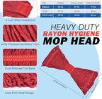 Onesimus Synthetic Rayon Mop Head Replacement, Chemical Resistant Heavy Duty Commercial Mops for Floor Cleaning and Finishing, 5 Inch Wide Headband, Medium Size 20 oz, 6 Pack Red