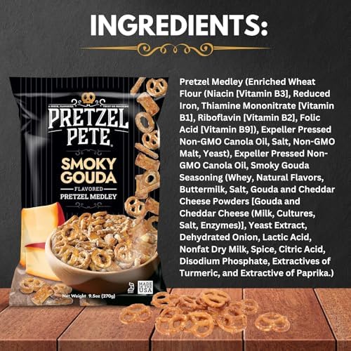 Pretzel Pete Smoky Gouda Pretzel Medley Seasoned Pretzel Medley, Nut-Free and Sesame-Free Snack, Small Batch, Bold Flavor (9.5oz, Pack of 3)